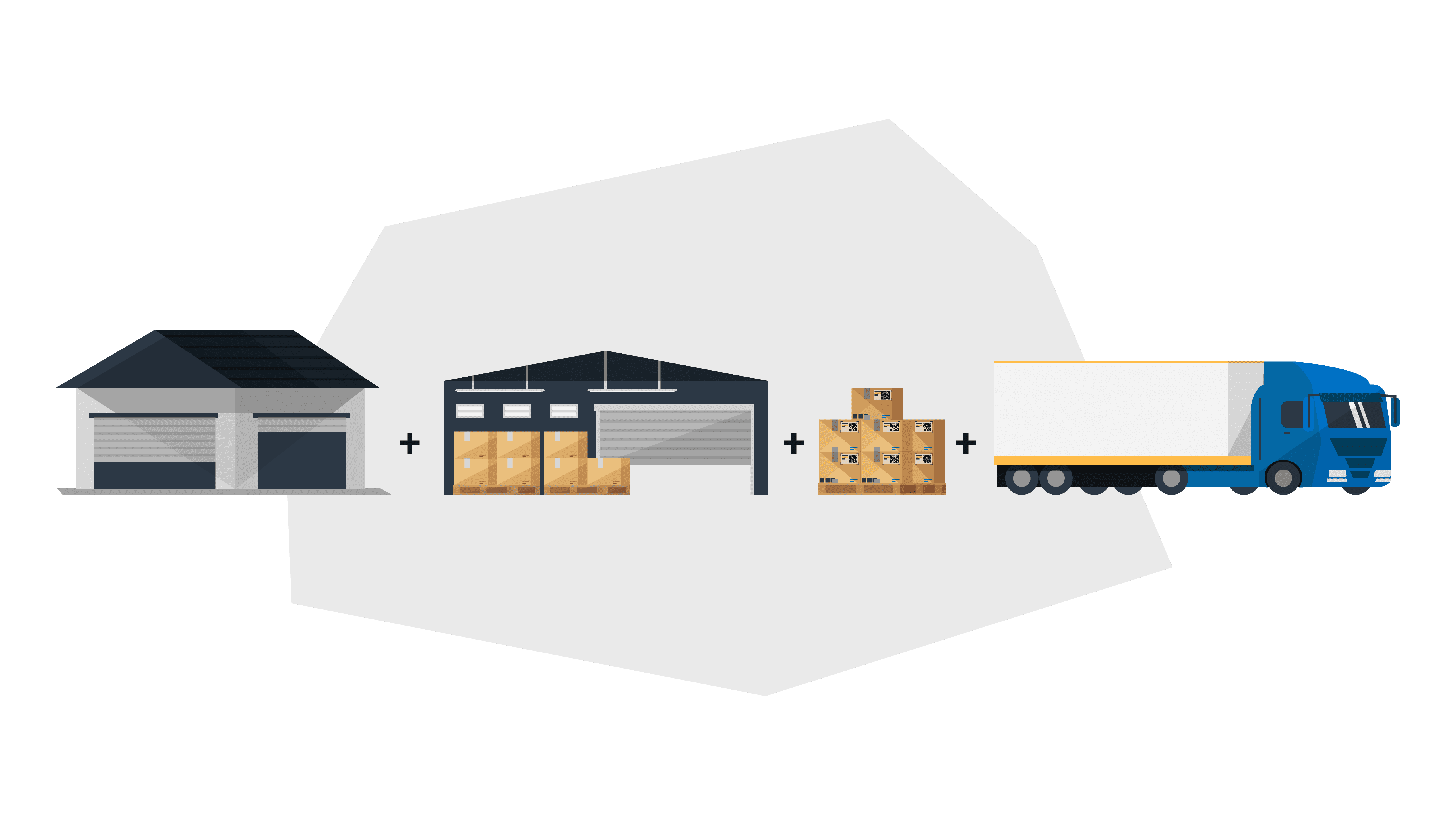 a warehouse beside boxes and a delivery truck