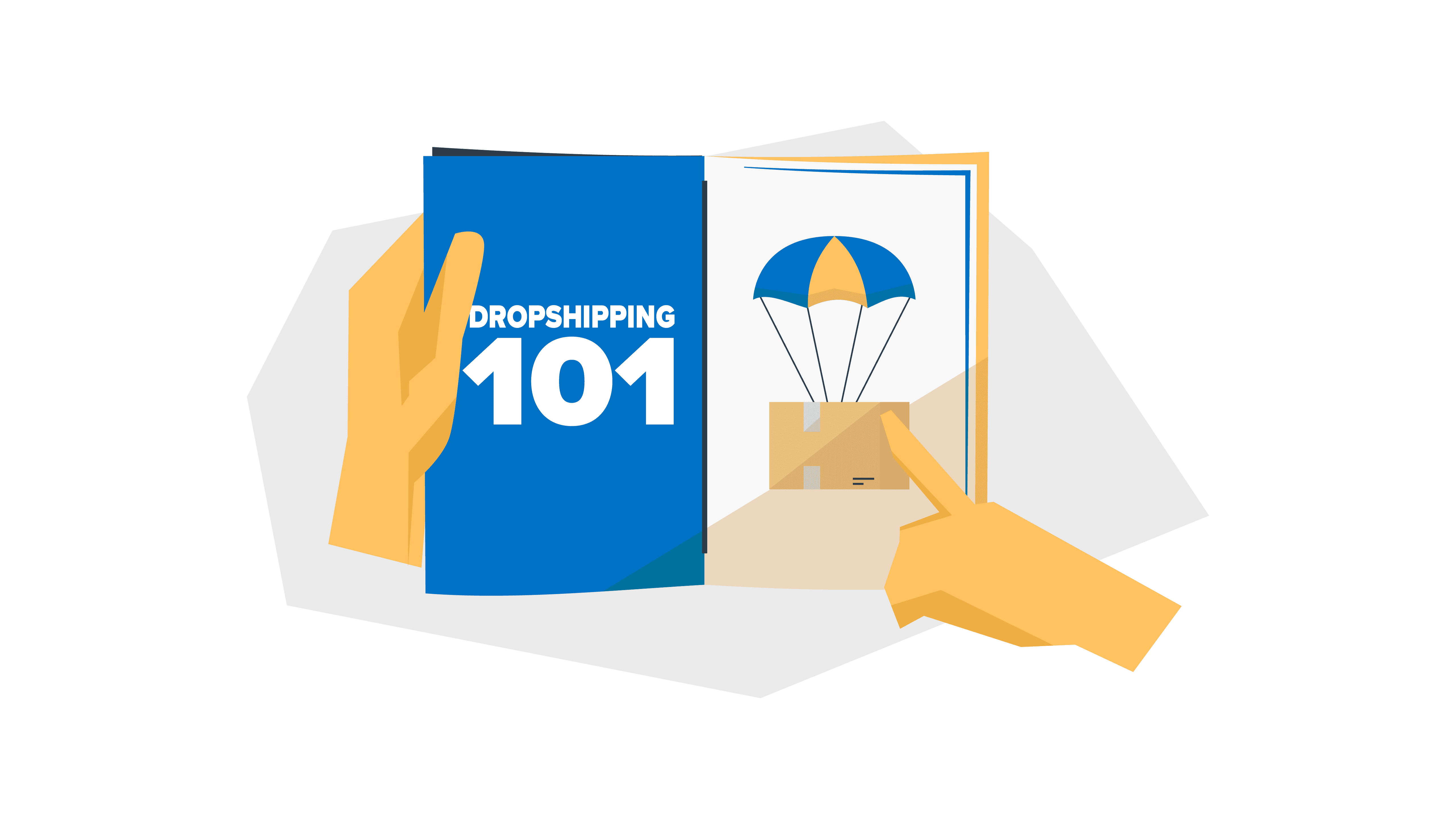 a book called "dropshipping 101" that shows a box with a parachute