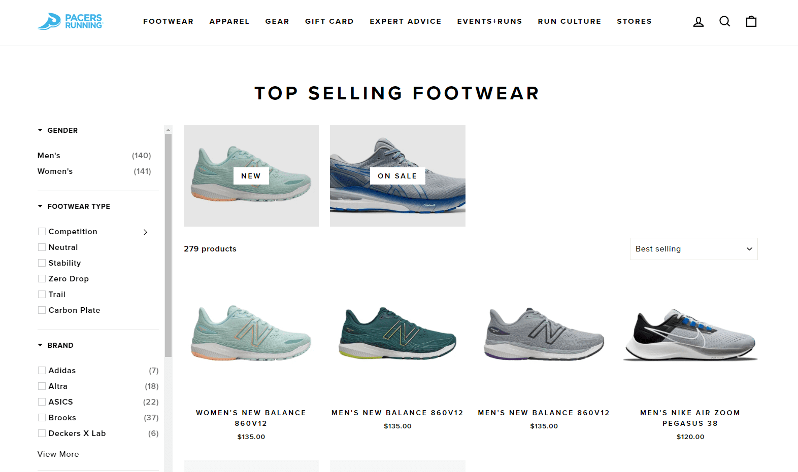 pacers running footwear screenshot