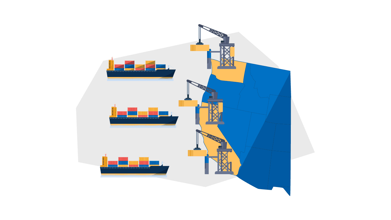 ships arriving at ports in california and washington state